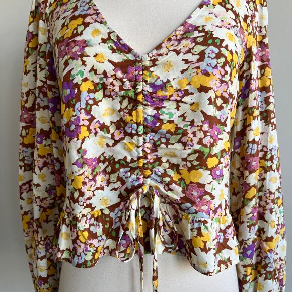 Sanctuary Drawn to You Blouse V-neck Long Sleeve Floral Cinch Small NWT - Picture 2 of 8